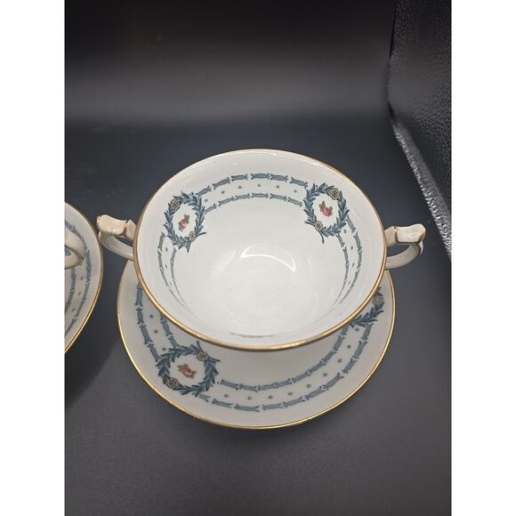 Tiffany & Co JC & Sons Navy Floral Flowers Tea Cup & Saucer England Numbered Set - Picture 3 of 7